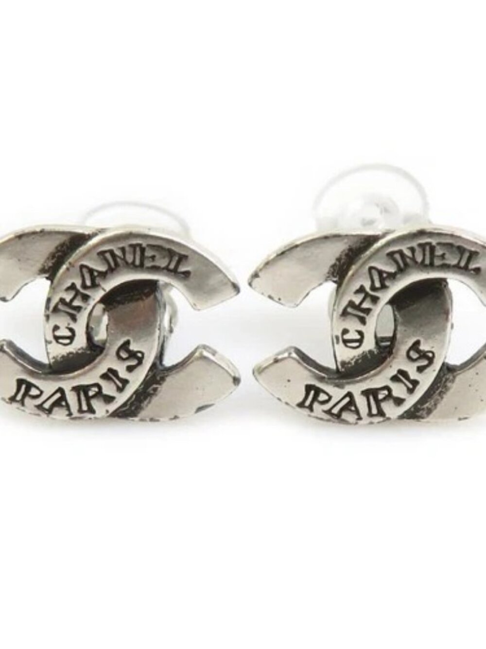 Auth CHANEL Vintage CC Logo Clip on Earrings Silver Metal - e61551a